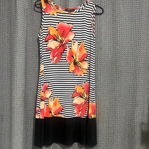 Floral Striped Sleeveless Dress🧡🍑🖤